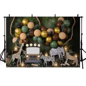 YanChi Photography Background Drive by Birthday Party Jungle Animals Safari Baby Shower Cake Smash Decor Backdrop Photo Studio