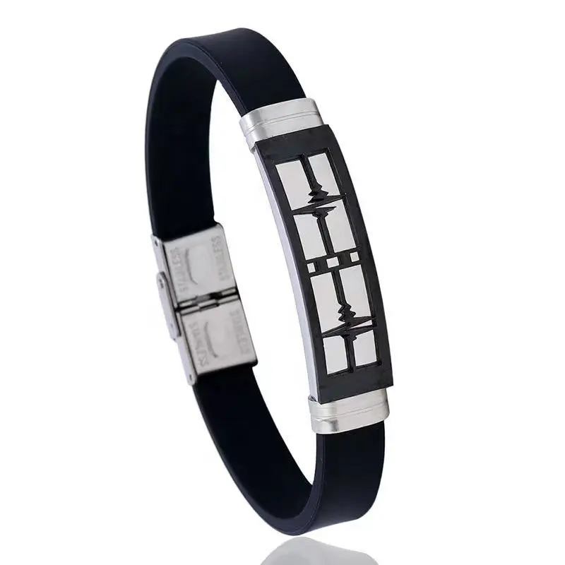 Handmade sporty stainless steel bracelet boy's accessories magnets silicone wristbands