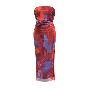 เดรสผ้าตาข่ายพิมพ์ลายสองชั้นผ่าข้างเซ็กซี่สำหรับผู้หญิงคอลเลคชั่นใหม่ฤดูใบไม้ผลิ/ฤดูร้อน ขายส่งแฟชั่น - Product Image 6