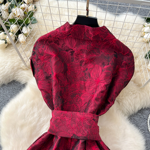 <span class=keywords><strong>Robe</strong></span> <span class=keywords><strong>Grande</strong></span> <span class=keywords><strong>Taille</strong></span> Élégante Imprimé Floral avec Ceinture, Col Revers Manches Courtes, Fluide pour <span class=keywords><strong>Femme</strong></span> - Product Image 6