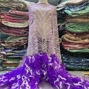 Women's <strong>Heavy</strong>-Duty Bead Tube Sequin Mesh Feather <strong>Lace</strong> Wedding Dress European and American African <strong>Fabric</strong> High Quality - Product Image 5