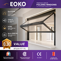 Système de fenêtre coulissante verticale EOKO avec cadre en aluminium, ouverture vers le haut, verre trempé pour cuisine, café, bar