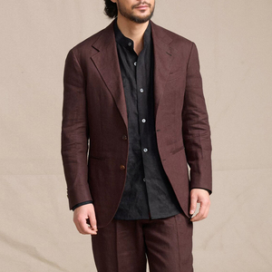 Completo da Uomo in Lino 100% Italiano, Stile Sofisticato da <span class=keywords><strong>Sposo</strong></span>, Scollo a V, Due Pezzi, Vestibilità Slim, Set di Alta Gamma Personalizzato - Product Image 2