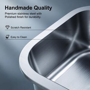 Wastafel Dapur Baja Tahan Karat S304 Buatan Tangan Bergaransi 2 Tahun Desain Modern Satu Lubang Persegi Panjang Permukaan Poles - Product Image 2