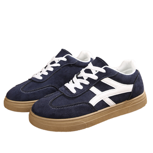 Baskets élégantes pour femmes en tissu bleu marine avec accent blanc, lacets, bout léger, respirantes, doublure en coton, semelle extérieure en caoutchouc, tendance mode - Product Image 1