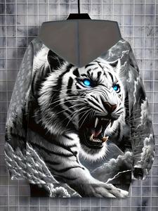 Felpa con Cappuccio Oversize da <span class=keywords><strong>Uomo</strong></span> Stile Streetwear Invernale con Stampa Digitale 3D <span class=keywords><strong>Tigre</strong></span> Bianca in Poliestere/Cotone Felpato - Product Image 5