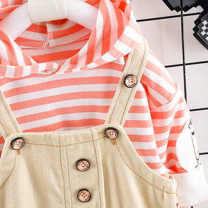 Wholesale Children Clothing Kids Khaki <b>Pants</b> and Striped Fashion Hoodie Set for Girls - Product Image 3