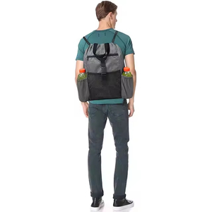 Mochila de malla plegable portátil impermeable de poliéster con cierre de cordón y bolsillos laterales para almacenamiento deportivo - Product Image 5