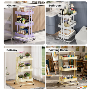 Chariot de rangement roulant à 3 niveaux en plusieurs couleurs, chariot utilitaire en métal avec roues et poignée pour <span class=keywords><strong>chambre</strong></span> <span class=keywords><strong>d</strong></span>'enfant, salon, salle de peinture - Product Image 4