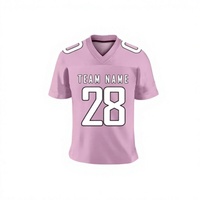 Jersey Sepak Bola Amerika Wanita Warna Pink Custom, Kerah V, Lengan Pendek, Nomor 28, Nama Tim Tercetak, Bahan Polyester Bernapas