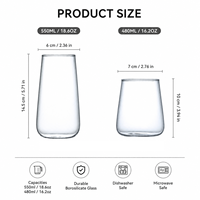 Gobelets en verre borosilicate transparent sans pied personnalisés avec logo, 16 oz et 18 oz, pour eau, jus, vin, café, maison, restaurant