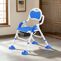 Chaise de douche et de toilette pliable et imperméable 2-en-1 avec dossier amovible et grand seau