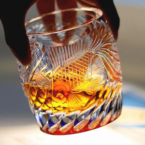 Edo Kiriko gelas minum kaca bening 270ml, gelas kaca anggur minuman dingin bir wiski gaya Jepang dengan warna merah biru - Product Image 1