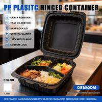Boîte d'emballage pour repas chauds en PP noir personnalisée, jetable, micro-ondable, avec charnière, pour la livraison de repas rapides dans les restaurants