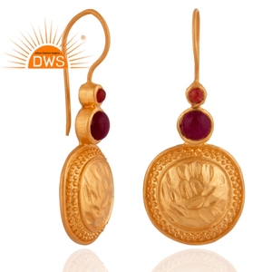 Ruby and Aventurine Gemstone Earrings Fashion Jewelry Wholesale Handmade 18k Gold Plated Brass Hook Earrings - Product Image 2