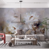 Papier peint mural artistique imperméable à l'eau, peinture à l'huile florale, décoration murale pour salon et chambre, papier peint mural à fleurs de lotus crème