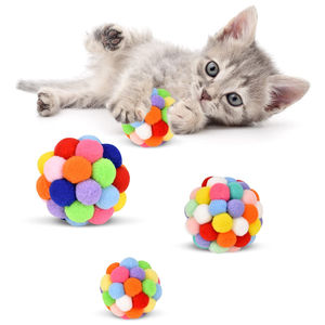 Jouets pour chats de haute qualité : bâtonnets de chat, balles élastiques avec clochettes, balles colorées en laine arc-en-ciel pour chats - Product Image 1