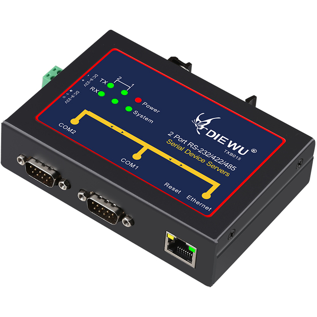 DIEWU Industrial Dual Serial Server Rail Type 2 Serial Port To Network RS232/485/422 To Ethernet