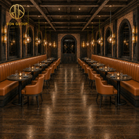 Solution personnalisée Ron Group tout-en-un : table ronde, banquette incurvée, chaise ergonomique en cuir, mobilier de café et de restaurant
