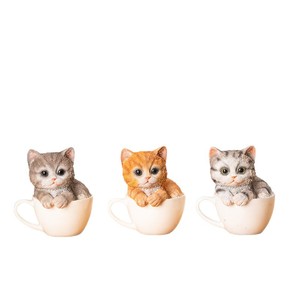 Juego de Figuras de Resina de Gatos en Taza de Té, 3 Piezas, Diseño de Animales Adorables, Decoración para el Hogar, Manualidades para Escritorio - Product Image 5