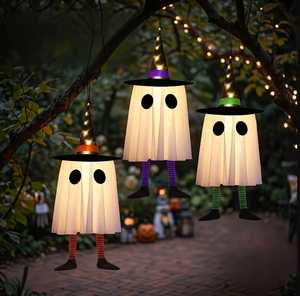 ไฟประดับรูปผีแขวนสำหรับฮาโลวีน พร้อมหมวกแม่มด ขาลายทาง ไฟ LED ผ้าตกแต่ง สร้างบรรยากาศหลอนๆ ใช้ได้ทั้งภายในและภายนอกบ้าน ตกแต่งต้นไม้ สนามหญ้า ระเบียง สำหรับงานปาร์ตี้ - Product Image 5