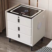 Mesita de Noche Tapizada de Lujo con 3 Cajones, Mesita de Noche Inteligente con Estación de Carga para Dormitorio, Gabinete de Almacenamiento.