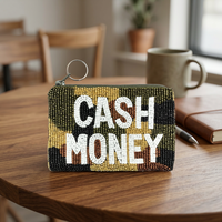 Dompet Koin Uang Tunai Berhias Manik-Manik Bordir dengan Ritsleting Motif Kamuflase Mini Dompet Gantungan Kunci Hadiah