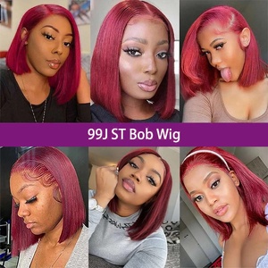 วิกผมบ๊อบสั้นตรงสีเบอร์กันดี 200% 99J ผมแท้ 13x4 วิกผมหน้าผากโปร่งใสสำหรับผู้หญิง สีไวน์ 99J  แบบถอนขนมาแล้ว - Product Image 3