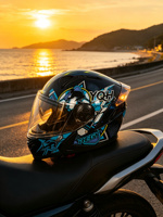 Casque de moto certifié 3C à double lentille avec feu arrière Graffiti