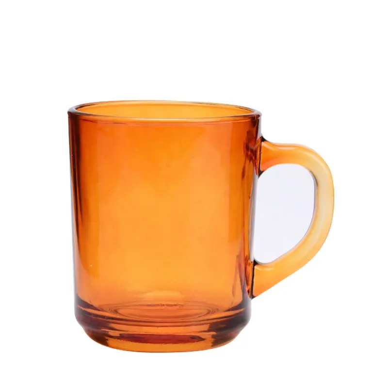 8 oz yuvarlak boyalı Amber renkli cam kahve kulplu fincan