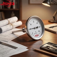 Termometer Bimetal Dial Pointer 4 Inci/100mm Baja Tahan Karat 304 Akurasi 1,5% Termometer Bimetalik Pemasangan Bawah atau Belakang