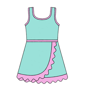 Robe rose unie à volants pour petite fille, modèle GSD4152, style boutique, sans manches, pour enfant, bébé, fille, style athlétique. - Product Image 3