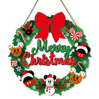 Couronne de Noël en bois à suspendre, motif nœud de dessin animé, décoration murale pour une ambiance festive