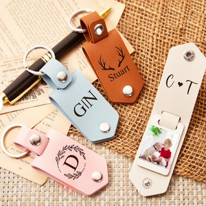 Custom <b>Personalised</b> Genuine Leather Sublimation Photo Rectangle <b>Keychain</b> Engraved Leather Picture Album <b>Keychain</b> for Gift - Product Image 5