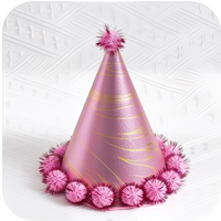 Chapeaux d'anniversaire en feuille métallique avec pompons pour enfants et adultes, accessoires de photomaton en forme de cône, décorations et fournitures pour fêtes d'anniversaire