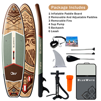Planche de SUP gonflable en bois vert sauge de 11' (33 pouces de large), planche à pagaie tribale en bois naturel avec pompe pour la navigation fluviale