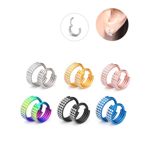 Pendiente de doble aro de acero inoxidable 316L con circonita incrustada, para nariz, septum, <span class=keywords><strong>labio</strong></span>, cartílago, sin costuras - Product Image 5