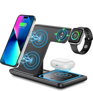 Portable Desktop Foldable Mobile Phone Chargers Wireless Charging Stand 3 In1 Folding 15W Wireless Watch Charger