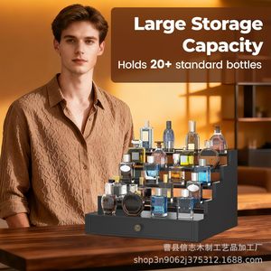 Wooden Multi Layer Display Rack 4 Layers Black Standing Type For Perfume Jewelry Cosmetics <b>Desktop</b> Organizer Drawer Storage - Product Image 4