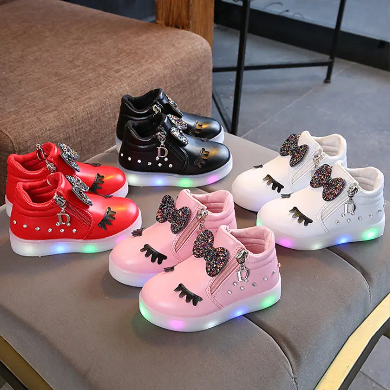 Bán Buôn Trẻ Em Giá Rẻ Led New Light Up Sneakers Boots Giày Với Bow
