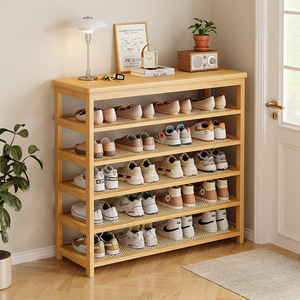 Scarpiera in bambù naturale ecologica, moderna, a 5 ripiani, impilabile, per l'ingresso - Product Image 1