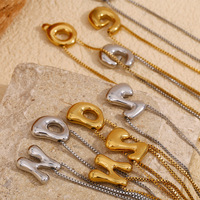 Collier avec pendentif en forme de bulles en or plaqué PVD 18 carats, lettres initiales en acier inoxydable, lettres majuscules gonflées de A à Z, colliers pour femmes, cadeau