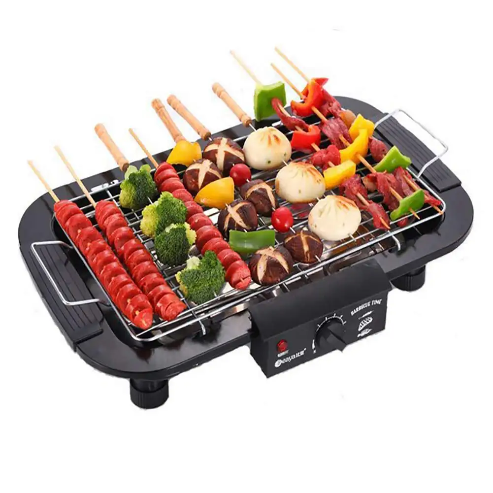 Electric Skewer Making Machine with Multi-Sta Temperature Adjustment Non-Stick Layer Smokeless Grill for Household Kitchen Use