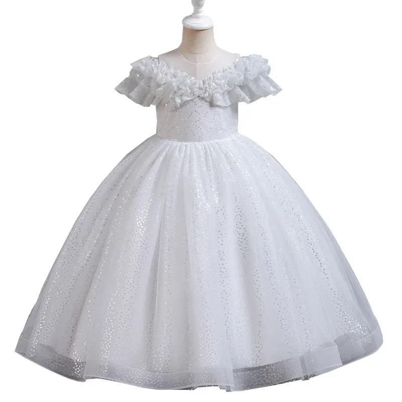 Enfants été robe en mousseline de soie pour 6 ans rose demoiselle d'honneur fleur fille robes belle bébé fille robe de soirée de famille