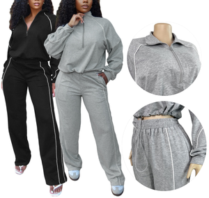 เสื้อครอปแบบมีเชือกรูดของผู้หญิงชุด2ชิ้น2025ใหม่ฤดูหนาวกางเกงวิ่งออกกำลังกายฤดูใบไม้ร่วงชุดสองชิ้นเสื้อผ้าผู้หญิง - Product Image 1