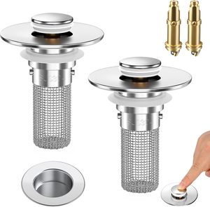 Bouchon de douche escamotable avec panier de récupération de cheveux amovible en acier inoxydable, remplacement universel pour drain - Product Image 1