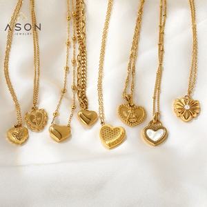 Colliers personnalisés en gros en acier inoxydable plaqué or 18 carats avec pendentif cœur coloré en forme de coquillage pour femmes - Product Image 5