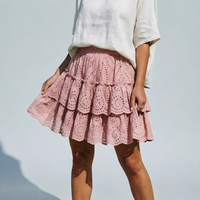 Jupe courte à volants sur mesure de haute qualité pour femme, broderie anglaise, taille smockée, ourlet à volants, coupe trapèze