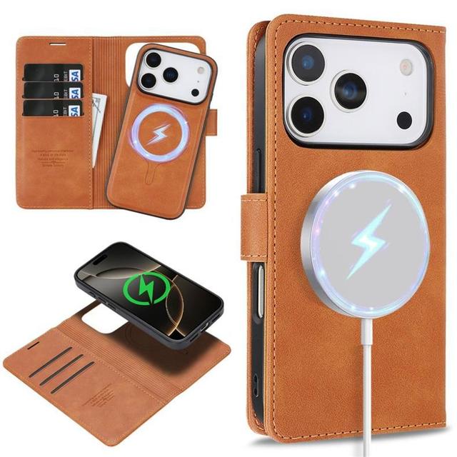 iPhone 17pro Max Mobile Phone Case Wireless Charging Leather Case Detachable 2 In1 Apple 16 Plus Magnetic Stand Protective Cover