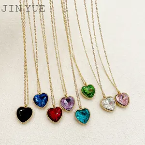 French Vintage Simple Personality Fashion Colorful Zircon Love Stainless Steel Gilded Women's Jewelry Necklace